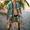 Fatos de treino masculinos 2022 conjuntos masculinos com estampa patchwork lapela manga curta camisa casual shorts de praia verão streetwear férias havaiano ternos S-3XL