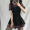 女性用の夏のドレス格子縞kawaiiピンクの服半袖のストラップミディドレスロリータハラジュクコッテコールローブY2K 220510