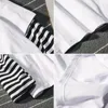 Korean Harajuku Black White Striped Hip Hop T-shirts Men Women Autumn Long Sleeve Fake Two-piece T Shirt Solid Clothes Tshirt 220507