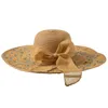 Chapeaux à large bord Boho Style Chapeau de paille pour femmes Plage avec tissu anti-exposition au soleil Mélange Bow Pliable HatWide Chur22