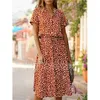 Summer Polka Dot Dress Ladies Leopard Print Shirt Dress, Bohemian, Mid-length, High Waist, Beachwear, Vacation, Summer 220514