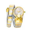 Zegarek zegarek dla kobiet węża kształt stali nierdzewnej Wodoodporna damska kwarcowa nadgarstka zegarki Top Luksus Diamond Small MuJerwristwat