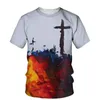 3D Cross Print Men T Shirt Jesus Summer O Neck Krótkie koszulki z krótkim rękawem