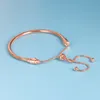 Bracelet coulissant en chaîne serpent plaqué or rose pour femme, cadeau de mariage, bijoux avec boîte originale pour Pandora 925, ensemble de bracelets à breloques en argent