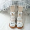 Dress Shoes Lolita Kawaii Japanese Style Party Mary Janes 2022 Summer Zapatillas Mujer Lace Bow Knot Splice Cute Woman Flats 220516