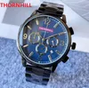 Mens Six Stiches Working Quartz Klockor Klassisk stil 45mm Full rostfritt stålband Toppkvalitet Armbandsur Sapphire Super Gift Factory Clock