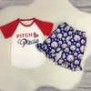 Zestawy odzieży Urocze butikowe dziecięce letnie dziewczęta baseball w stylu baseballowe szorty 11 -Clothing