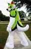 2022 Long Fur Green White Husky Dog Mascot Costume High quality Cartoon Anime theme character Adults Size Christmas Carnival Birthday Party Outdoor Outfit