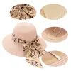 1x Neu einfaches faltbares faltbares, breitklammernes Dämpferhut Hut Girl Stroh Dome Ribbon Bow Sonne Hut Sommer Beach UV Schutz Reise Hut