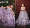 Fabulous Lawenda Koronki Kwiatowe Little Girls Pagewne Suknie 3D Aplikacje Maluch Suknia Ball Kwiat Girl Sukienki Długość Wedding Floor Długość First Communion Suknie AL6663