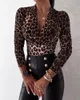 Blouses Femmes Chemises 2022 Femmes Mode Élégant Sexy Cheetah Imprimer Col V Manches Longues Top Léopard OL Tenue Chic