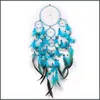 Kunst- en ambachten kunst geschenken Home Garden Handgemaakte Dream Catcher Wind Chime Net natuurlijke veer Make Murnishing Ornament Decorate Blue Wall