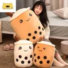 Bubble Tea Peluche Jouet Boba Tasse de lait en forme d'oreiller Nourriture réelle Farcie Coussin de dos doux Cadeau d'anniversaire pour enfant 220531