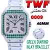 TWF TW0009 Japón Miyota Automática Mensil Watch Green Big Diamonds Bisel Totalmente helado Dial Dial Markers Roman Bracelet Super Edition Eternity Watches