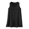 Women Streetwear Casual O Neck Sleeveless Slitting Hem Cotton Linen Tank Top Leisure Vest Blouse L220705