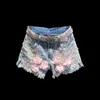 Kobiety damskie ciężkie hafty z koraliki dżinsowe kobiety proste wysokie talia seksowna dziewczyna Pantalones Cortos de Mujer Shortswomens