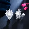 Clip-on & Screw Back CWWZircons Non Pierced Design Shiny White Cubic Zirconia Bridal Wedding Party Clip On Pearl Earrings Without Piercing C