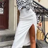 Casual Autumn Midi Skirt with Slit White High-Waist Elegant Women's Pencil OL Style Straight Bodycon Office Lady 220317