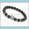 Braccialetti con fili di perline Gioielli Lava naturale / Buddha vulcanico Leone Testa di leone Bracciale con perline Pietra lavica nera Perline Uomo Donna Corda Catena Stra