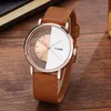 Unik se Creative Half Transent Unisex Watch för män Kvinnor Par Geek Stylish Leather Wristwatch Fashion Quartzwatch 220530