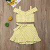 Citgeett Estate Giallo Moda Bambino Neonate Vestiti scozzesi Spalle scoperte Top corto e gonne tutù Outfit Set J220711