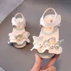 Kids Pearl Sandals 2021 Summer Girls Children Baby Wide Pu Hook Loop Pleated Beach Flat Soft Princess Sandals Toddler Kids Shoes G220418