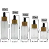 Bambu träring transparent platt shouder glasförpackningsflaska tom bärbar kosmetisk dropper eterisk oljeflaskor 20 ml 30 ml 40 ml 50 ml 60 ml