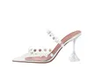 Women Summer Slippers Stylish comfortable lady wine glass heel bow rhinestone pointed toe transparent simplicity female non slip versatile sandals G73017