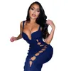 Hollow Out Long Dresses Tank Strap Women Designer Clothes Deep V-neck Casual Evening Party Sexy Night Club Dress