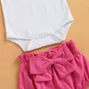 CITGEETT ZOMER ZUCHT Babymeisjes Casual outfits Letter Afdrukken Korte mouw Romper Solid Color Shorts Bow -hoofdbandkleding J220711