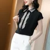 Kvinnors blusar skjortor Fashion Lapel Spliced ​​Gaze Overdimensionerad knapp Chiffon Shirt 2022 Summer Casual Tops Elegant Women's Clothing Com