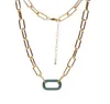 Pendant Necklaces Full Rhinestone Geometric Oval Lock Hip-hop Style Thick Chain Classic Women NecklacePendant