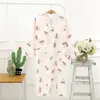 Kvinnors sömnkläder Kvinnor Dressing Gown Cotton Kimono Pyjama Woman Robe Three Quarter Home Wear Gaze Print Bathrob Sexi Sleepwearwomen's