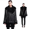 Aussie sheepskin leather and fur in one parkas Lapel with genuine leather belt women thick furs coat