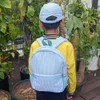 Babyblauer Kleinkind-Rucksack aus weicher Seersucker-Baumwolle, Schultasche, USA Local Warehouse, Kinderbuchtaschen, Jungen-Gril-Vorschultasche mit Netztaschen, DOMIL106187