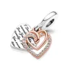 Nouveau 925 argent sterling pavé coeur et ailes d'ange amant pendentif charme bricolage pandora femmes glamour bijoux