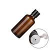 Imballaggio Vuoto Bottiglia marrone trasparente Spalla tonda Coperchio a vite nero con tappo interno Contenitore per imballaggio cosmetico ricaricabile portatile 5ML 10ML 15ML 20ML 30ML 50ML 100ML