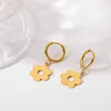Hoop & Huggie Cute Fashion Flower Pendant Earrings For Women 18K Gold Plated Stainless Steel Circle Jewelry