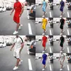 Męski dres 2 sztuk zestaw lato solidny sport hawajski garnitur z krótkim rękawem t shirt spodenki casual moda mężczyzna odzież 3xl