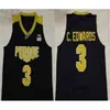 XFLSP Purdue Boilermaker 3 Carssen Edwards V-hals Basketbal Ronde Kraag Jersey Zwart Wit Goud Mannen Jeugd Kid Gestikte Jerseys