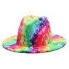 Chapeaux à large bord Fedora Tie Dye Print Jazz Cap Multicolore Rouge Vert Feutré Hommes Femmes Printemps Hiver Vintage Outdoor