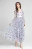 Women's Runway Dresses Sexy V Neck Long Sleeves Ruffles Printed Elegant Fashion Party Prom Gown