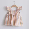 Vestidos de niña, ropa de verano para niñas nacidas, vestido de lino a rayas para niñas de 0 a 3 años, vestido de fiesta de cumpleaños para niñas pequeñas