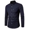 メンズドレスシャツの男性のソリッドカラーターンダウンカラー長袖シャツスリムボタンポケットワークトップマンズVere22