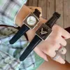 Orologi da polso al quarzo da uomo Orologi di marca Orologio da polso da donna al quarzo con cinturino in pelle stile Lady Girl Square con grandi lettere