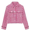 Traf Women Fashion with Rhinestone Button Tweed Jacket Coat Vintage l￥ng￤rmad lappficka Kvinnlig ytterkl￤der Chic Overhirt 220813