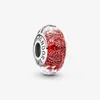 Autentico argento sterling 925 perline in vetro di Murano fascino luccicante rosso adatto alla collana di bracciali gioielli stile Pandora europeo 791654