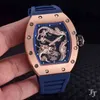 Luxury Mens Mechanics Watch Richa Milles Wristwatch Black Rubber Rose Gold Men Sapphire Automatic Mechanical Dragon Tourbillion Skeleton