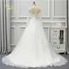 Tulle V Neck A-Line Long Sleeves Wedding Dresses Sexig backless spetsapplikationer Court Train Brudklänning Anpassad Robe de Mariage Bröllopsklänning