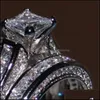 Anéis de casamento Jóias Vecalon Fine Princess Cut 20Ct CZ Diamond noivado Banda de noivado conjunto para mulheres 14kt de dedo branco cheio de ouro 12 R2 Drop